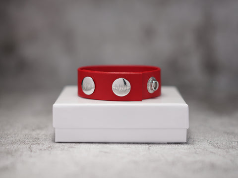 Red Steel: Red and Silver Adjustable Leather Cock Ring